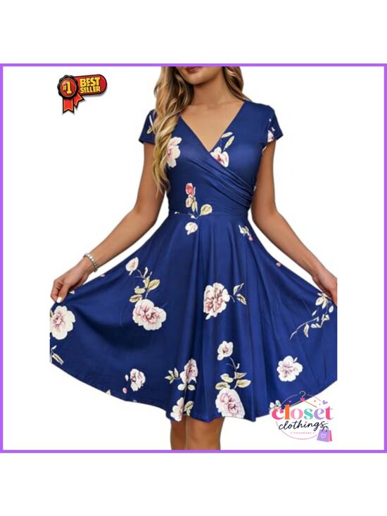 Dresses & Skirts - Women's Floral V Neck Midi Dress with Pockets Maternity Graduation Party